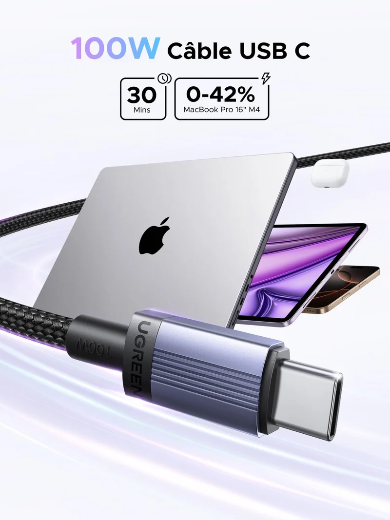 UGREEN Câble USB-C vers USB-C (PD 100 W, 1 m)