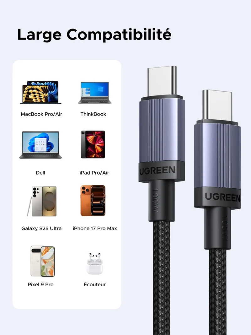 UGREEN Câble USB-C vers USB-C (PD 100 W, 1 m)