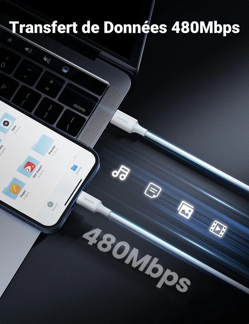 UGREEN Cable Lightning vers USB C MFi Certifi Chargeur iPhone Rapide