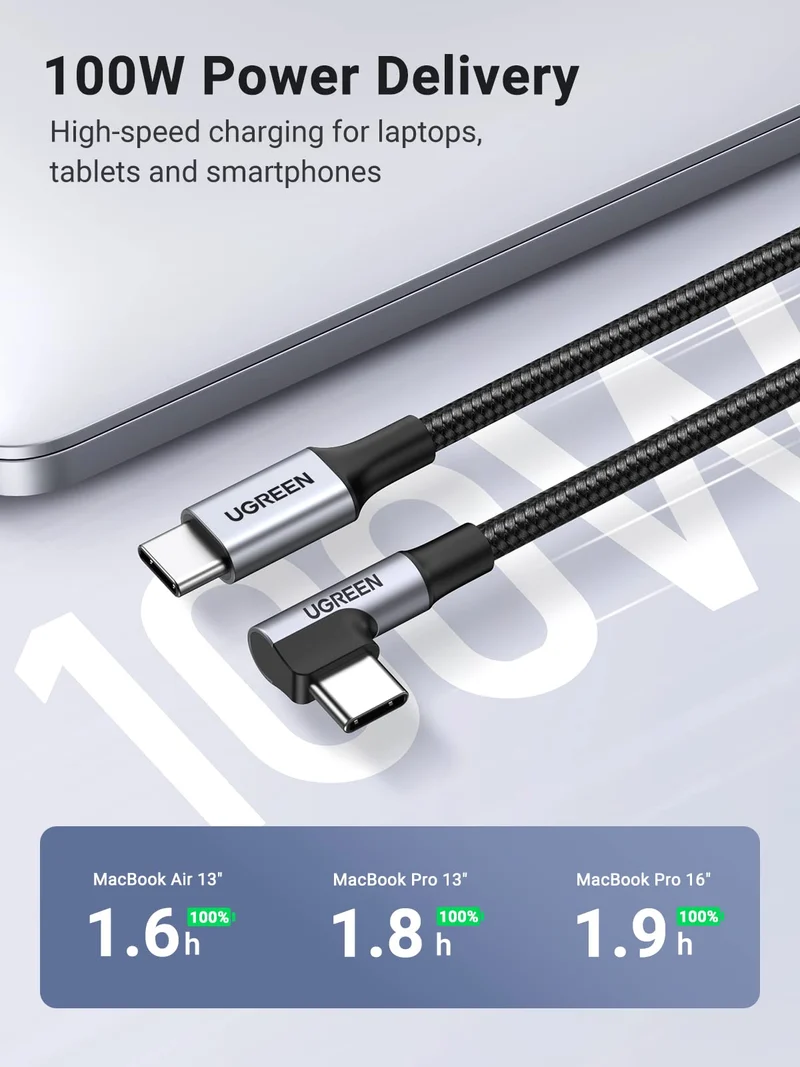 UGREEN Cable USB C vers USB C 100W Type C Alimentation 5A en Nylon Tress