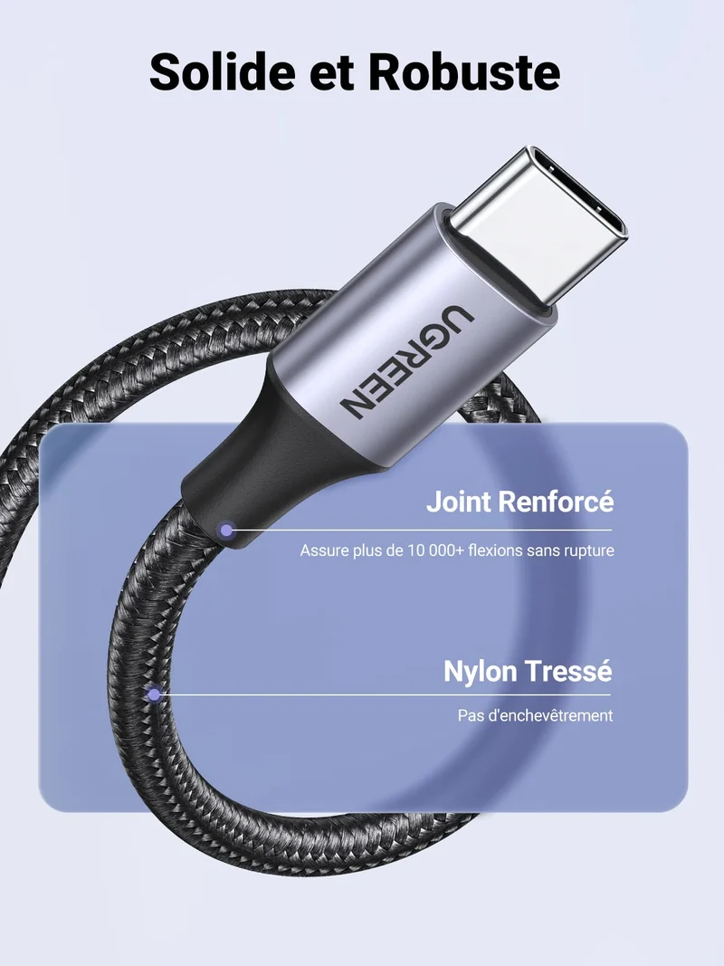 UGREEN Cable USB C Charge Rapide 3A Nylon Tress Cable Chargeur USB C