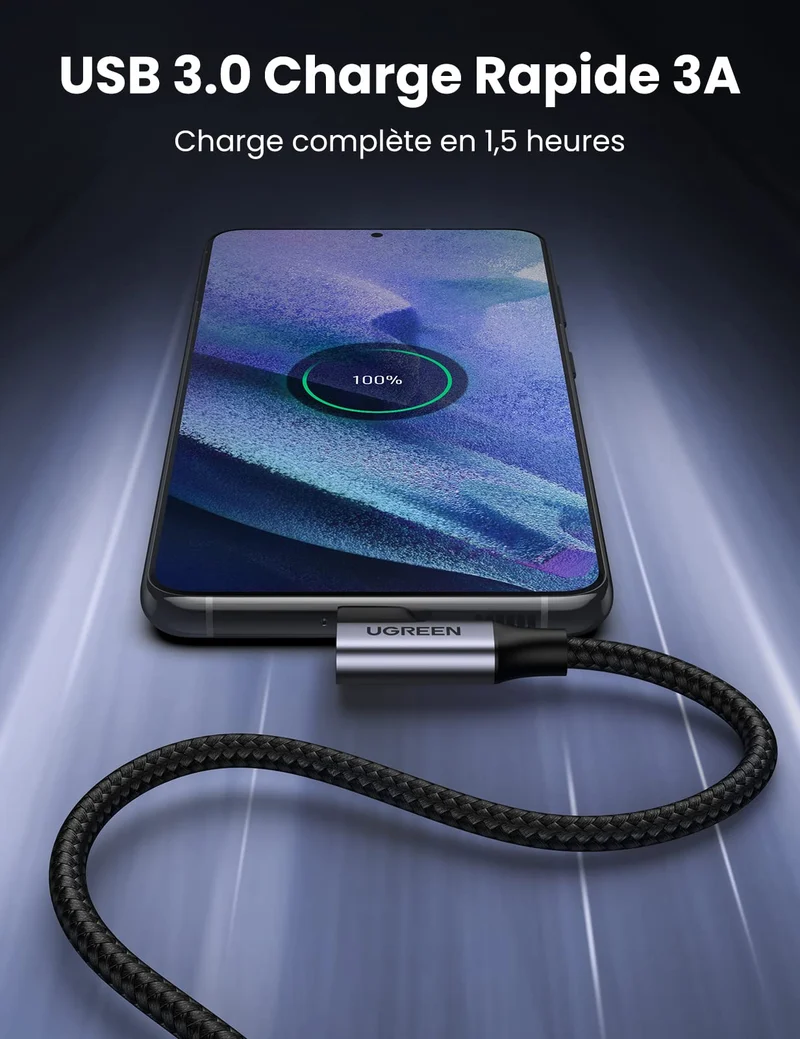UGREEN Cable USB C vers USB 3.0 Coud Charge Rapide 3A en Nylon Tress