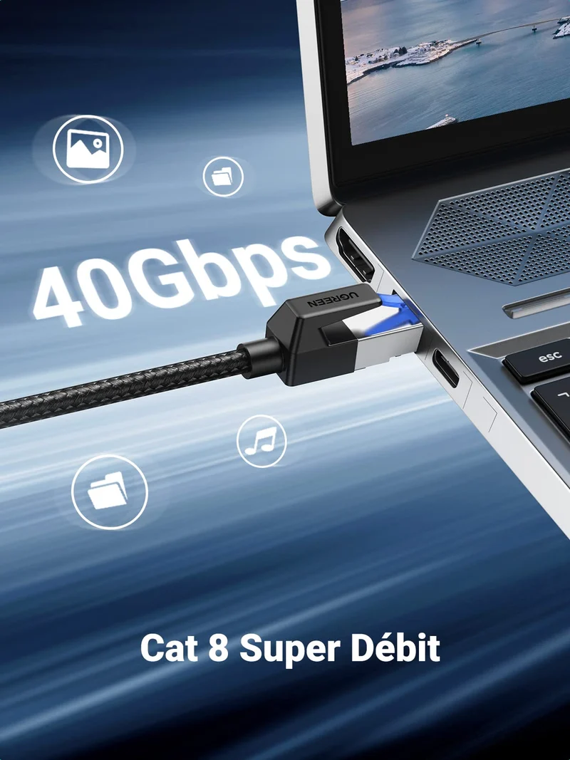 UGREEN Cat 8 Cable Ethernet Réseau RJ45 Super Débit 40Gbps 2000MHz
