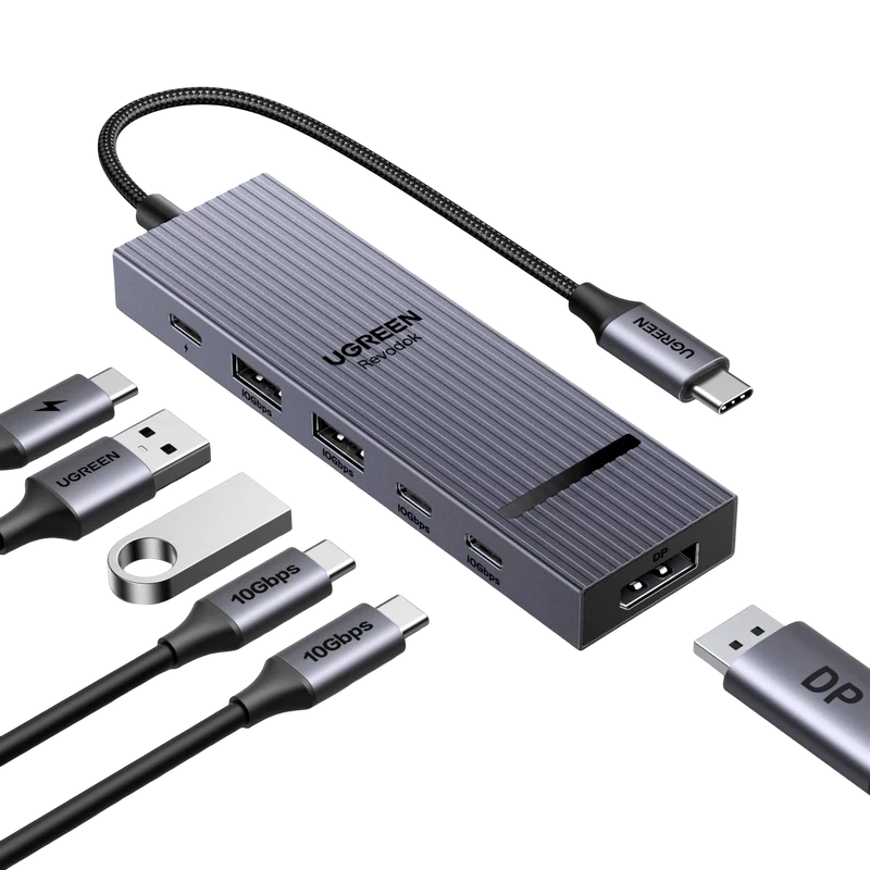 UGREEN Revodok Pro 1062 Hub USB C DisplayPort 4K 60Hz 4 Data Ports 2A2C 10Gbps PD 100W 6 en 1 Dock USB C DP Compatible avec MacBook iPad Air Mac Mini M4 iPhone 17 Pro Max 16 15 Série Galaxy S25 Ultra