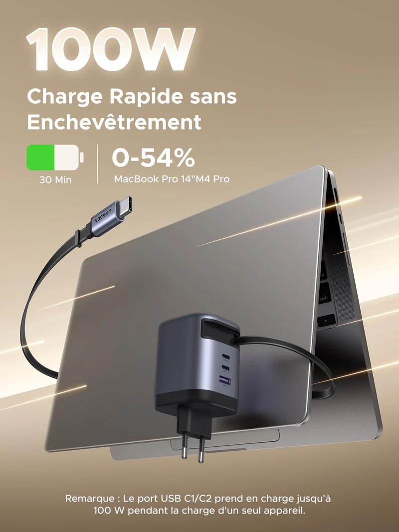 UGREEN Nexode Chargeur 100W avec câble USB-C rétractable