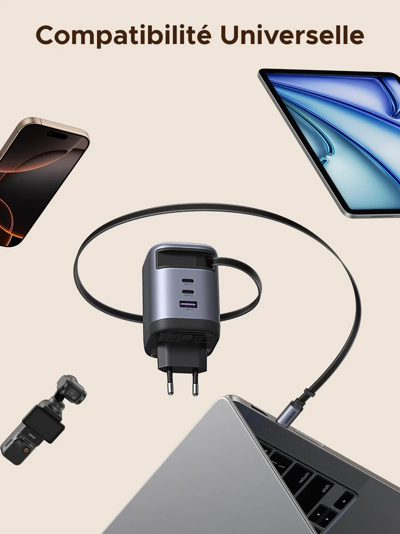 UGREEN Nexode Chargeur 100W avec câble USB-C rétractable
