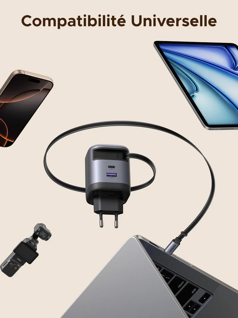 UGREEN Nexode Chargeur 65W avec câble USB-C rétractable