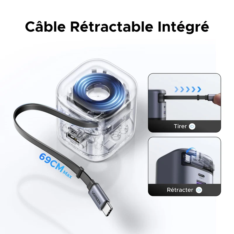 UGREEN Nexode Chargeur 45W avec câble USB-C rétractable