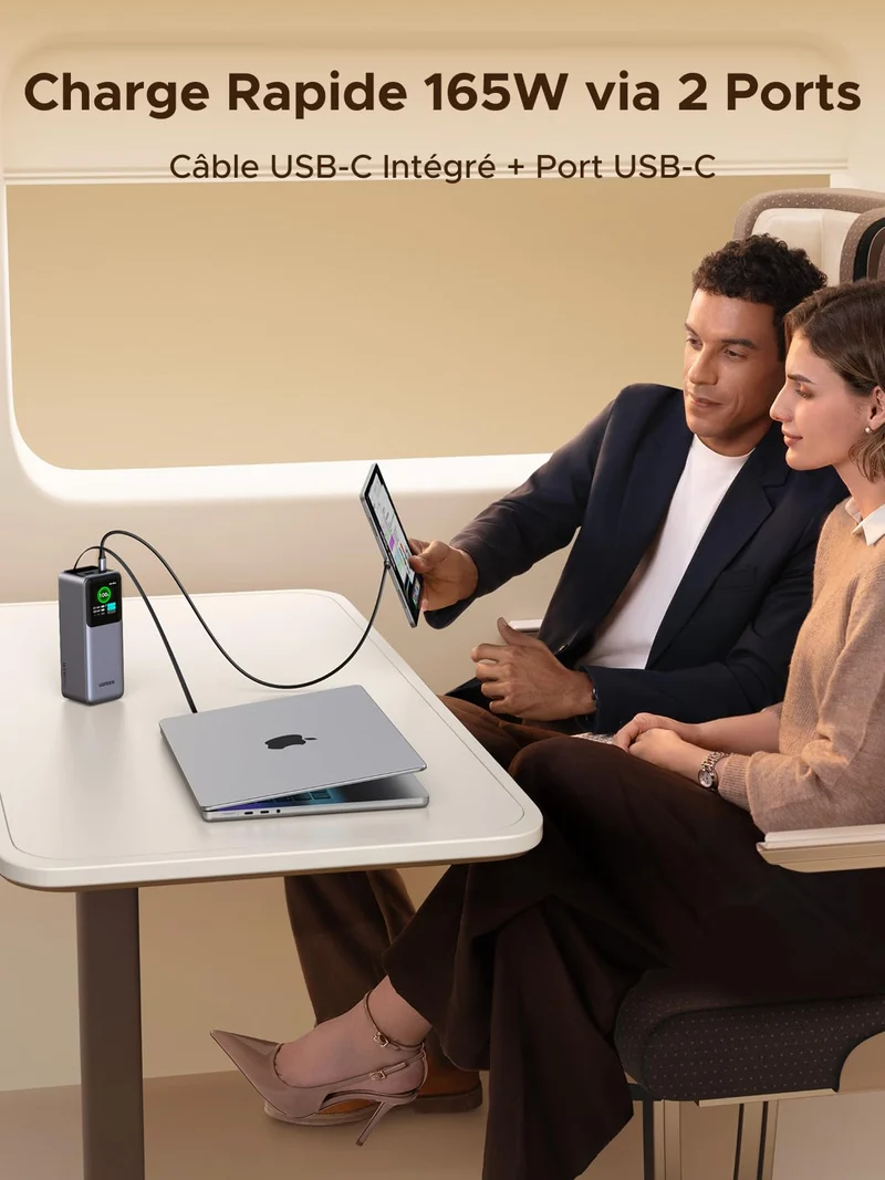 UGREEN Nexode Batterie externe 20000 mAh 165W avec câble USB-C rétractable