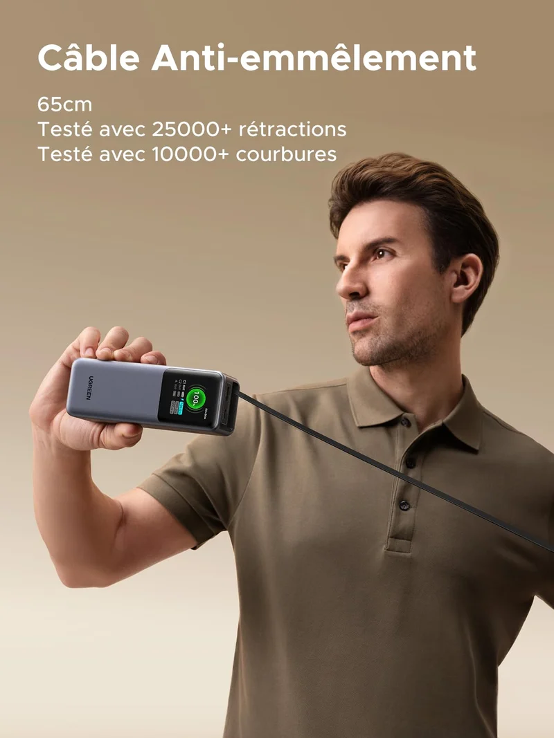 UGREEN Nexode Batterie externe 20000 mAh 165W avec câble USB-C rétractable