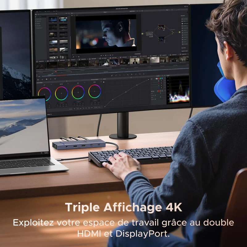 UGREEN Revodok Pro 3121 Hub USB-C 12-en-1 (HDMI 4K@60Hz, DP 4K@120Hz, Triple Affichage, 10 Gbps, PD 100 W)