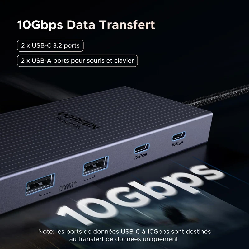 UGREEN Revodok Pro 3121 Hub USB-C 12-en-1 (HDMI 4K@60Hz, DP 4K@120Hz, Triple Affichage, 10 Gbps, PD 100 W)