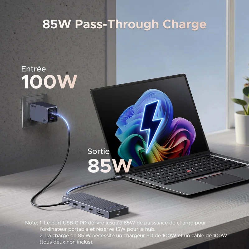 UGREEN Revodok Pro 3121 Hub USB-C 12-en-1 (HDMI 4K@60Hz, DP 4K@120Hz, Triple Affichage, 10 Gbps, PD 100 W)