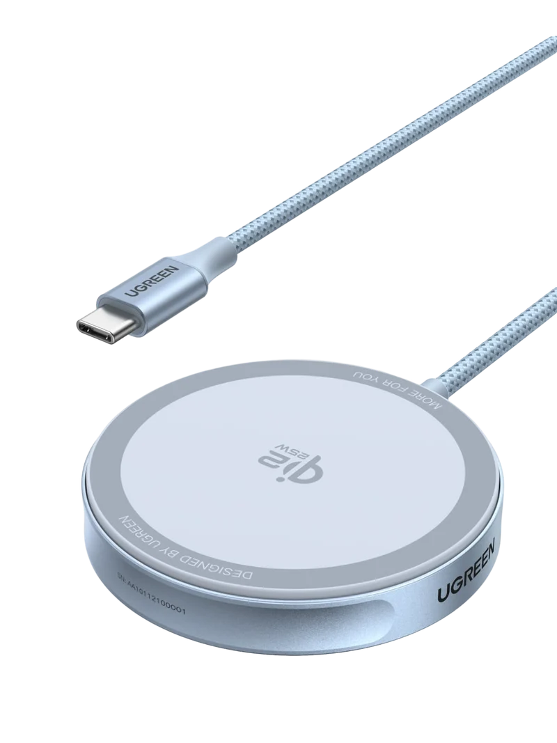 UGREEN MagFlow Qi2 25W Chargeur Induction iPhone Pad Certifié Compatible avec MagSafe iPhone 17 16 15 14 13 12 Air Plus Pro Max AirPods 4 3 Pro 3 2 1 avec Rallonge 1.5M Chargeur sans Fil Magnétique