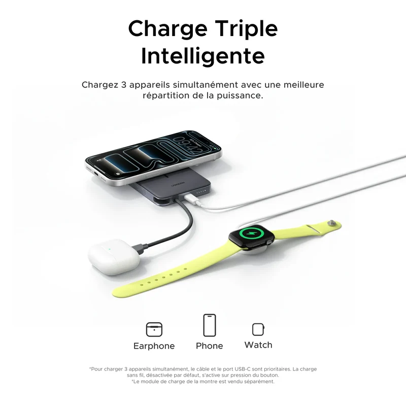 UGREEN MagFlow Air Batterie Externe Magnétique (10 000 mAh, Qi2 15 W, Câble USB-C Intégré)