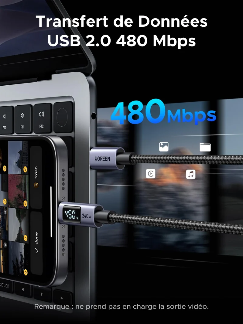 UGREEN Câble USB-C vers USB-C avec Écran LCD (PD 3.1 240W, 2 m)