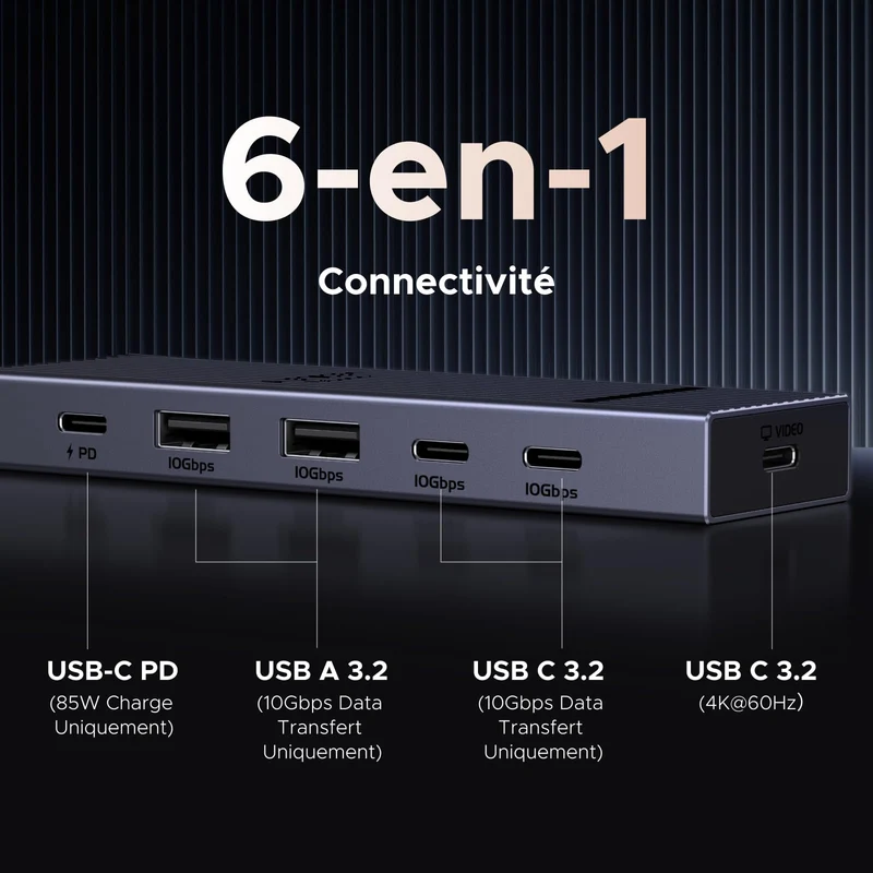 UGREEN Revodok Pro Hub USB-C 6-en-1 (4K@60Hz, 10 Gbps, PD 100 W)