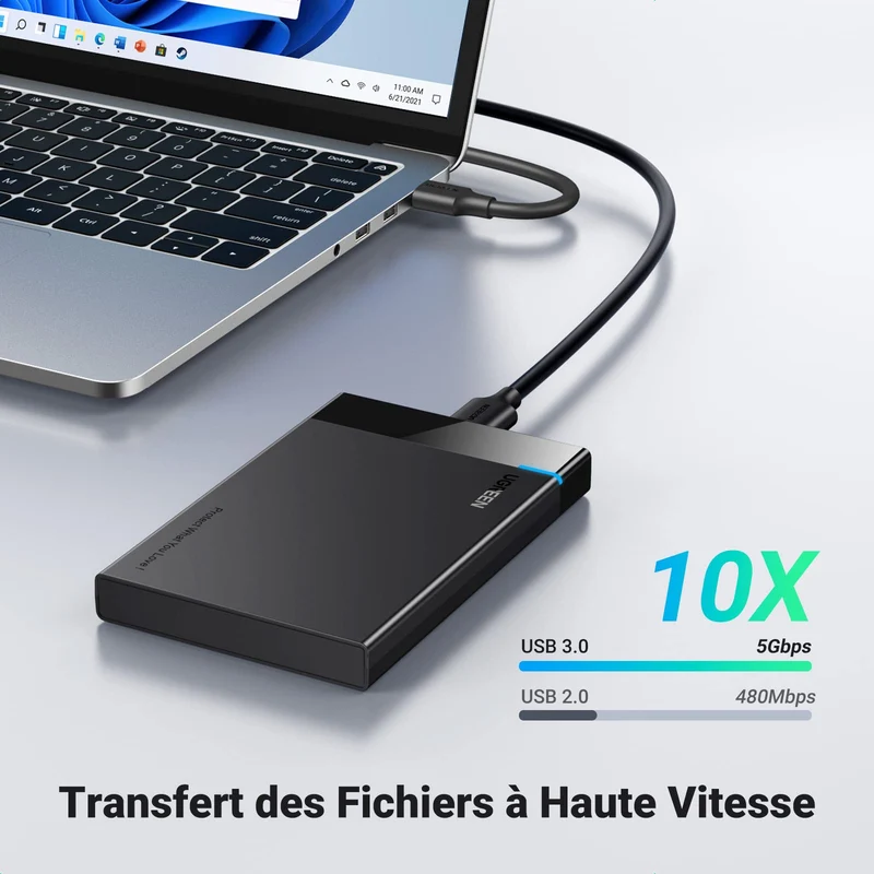 UGREEN USB 3.0 Boîtier Externe pour Disque Dur 2,5 Pouces SATA III II I HDD SSD
