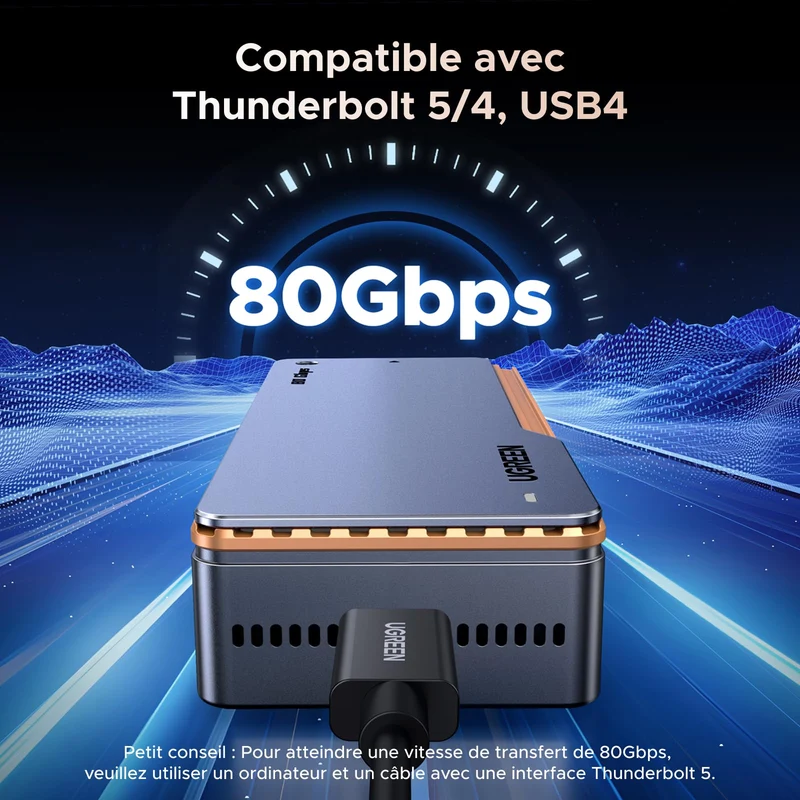 UGREEN Boîtier M.2 NVMe SSD USB4 80Gbps Compatible Thunderbolt 5/4