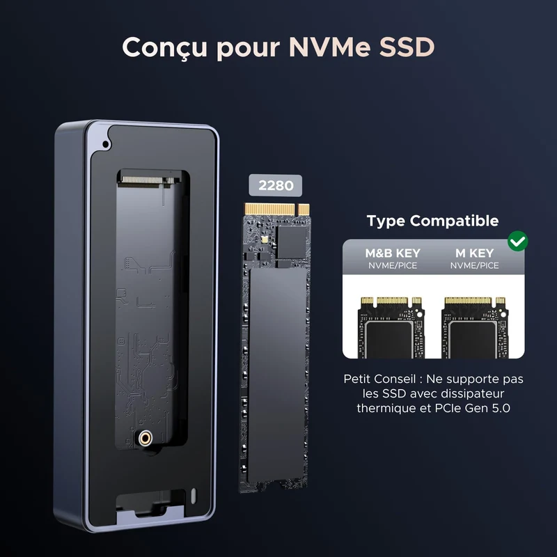 UGREEN Boîtier M.2 NVMe SSD USB4 80Gbps Compatible Thunderbolt 5/4