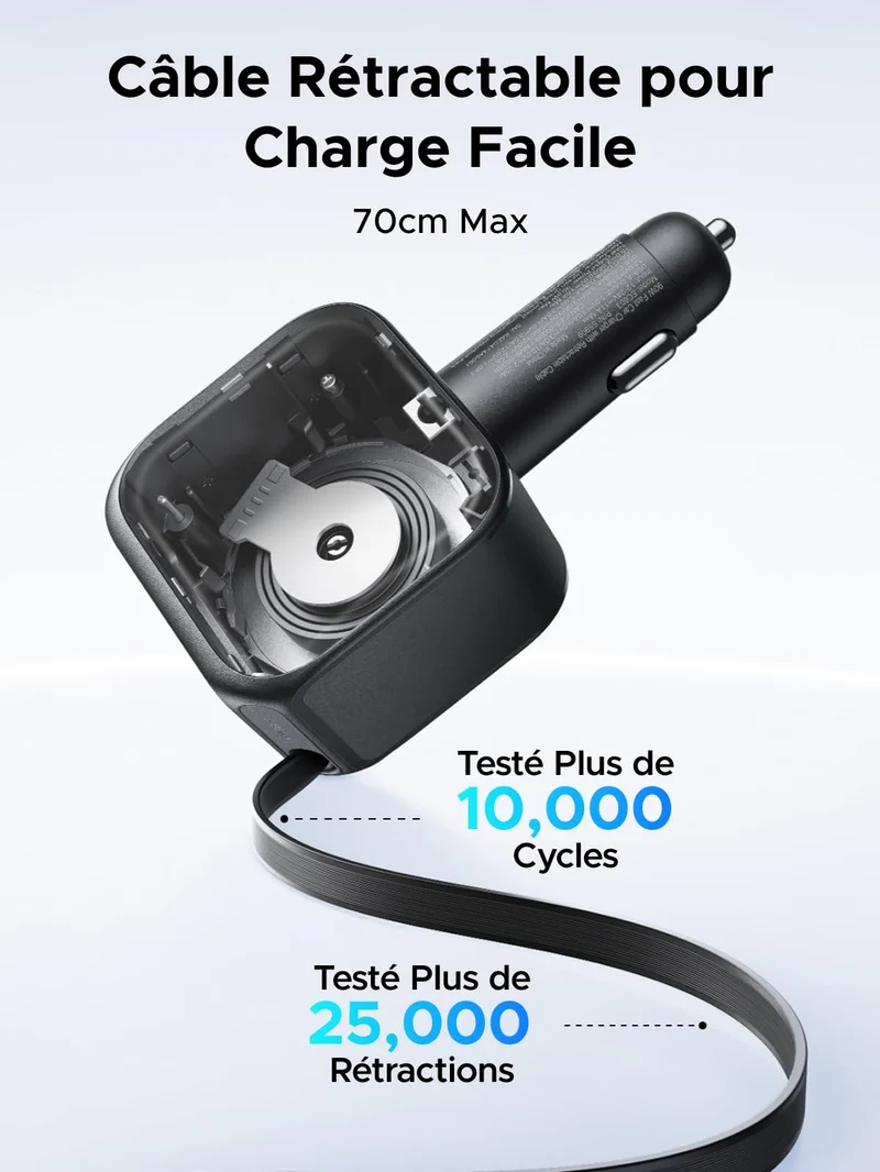 UGREEN Nexode Chargeur voiture 60W avec câble USB-C rétractable