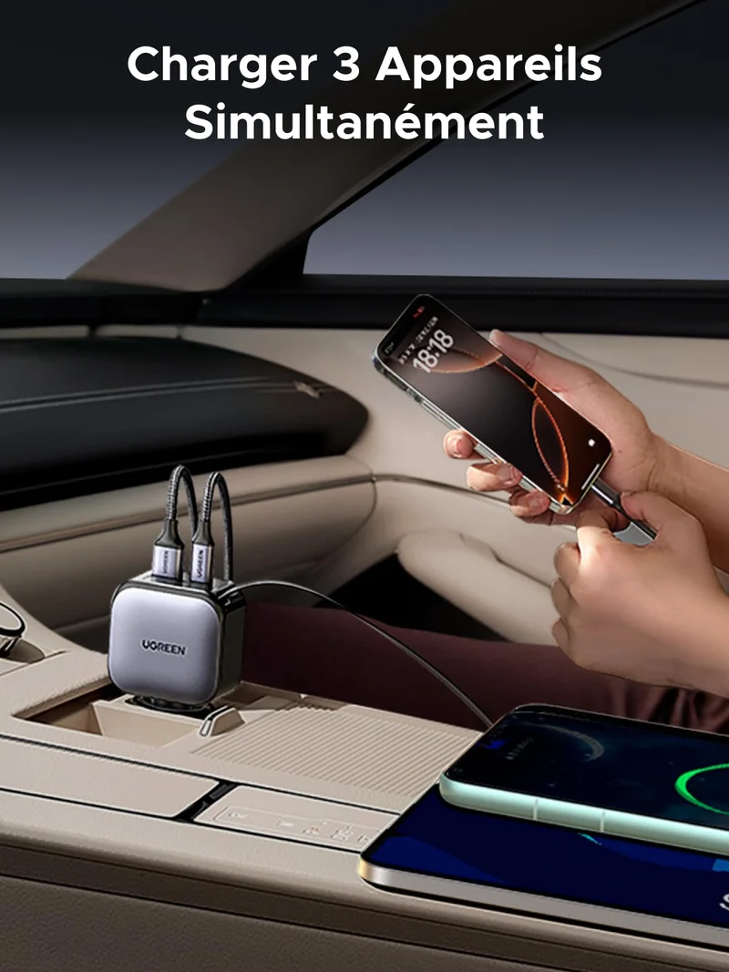 UGREEN Nexode Chargeur voiture 60W avec câble USB-C rétractable