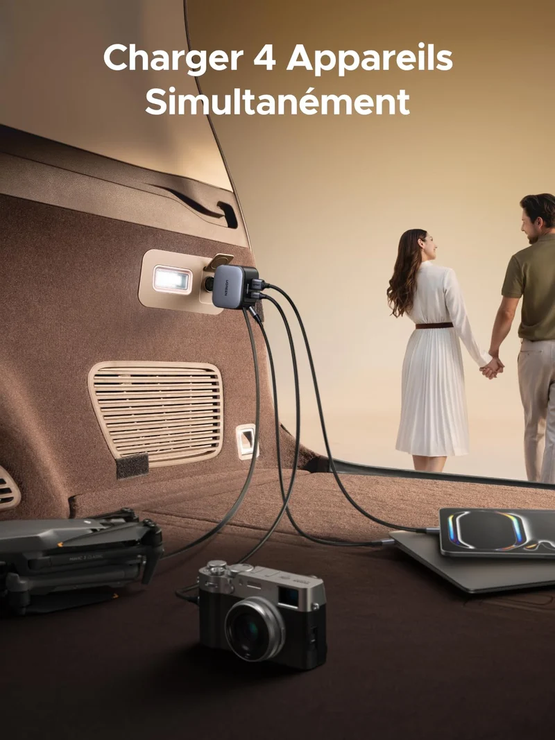 UGREEN Nexode Chargeur voiture 145W avec câble USB-C rétractable