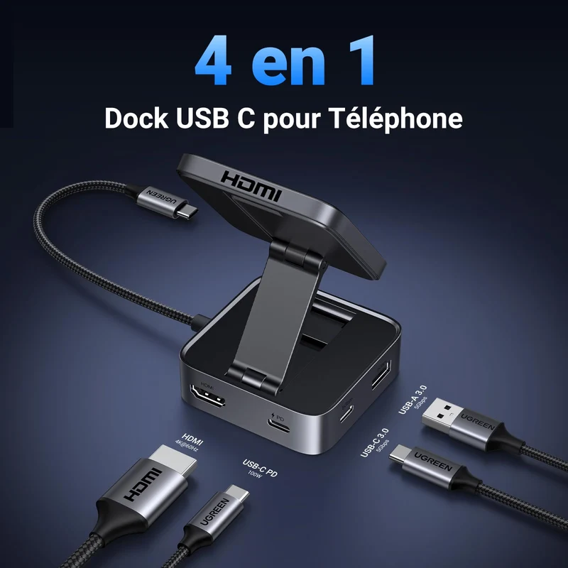 UGREEN Hub USB-C Magnétique Pliable 5Gbps PD 100W