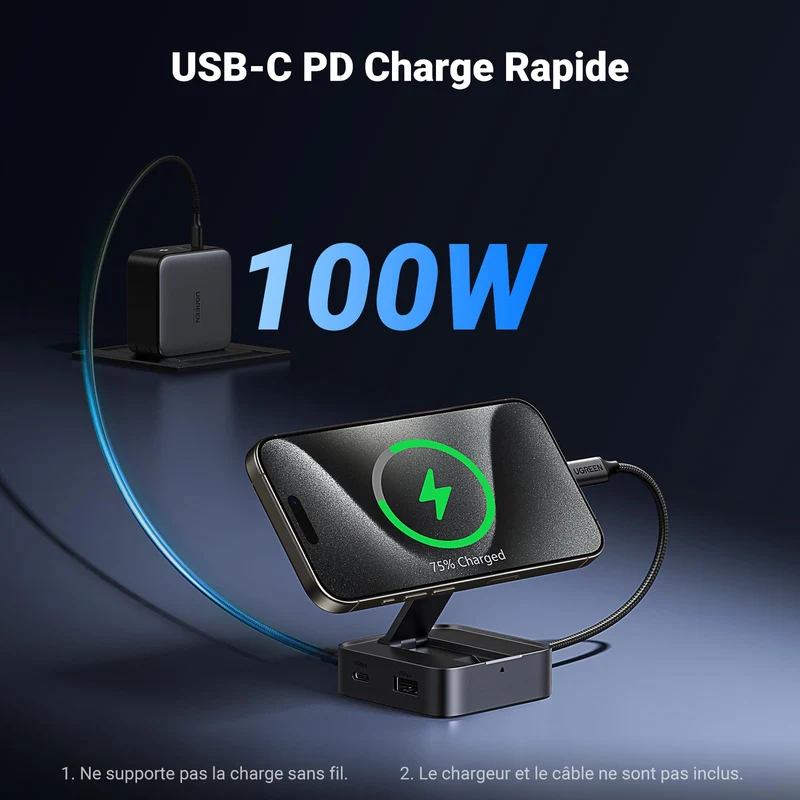 UGREEN Hub USB-C Magnétique Pliable 5Gbps PD 100W