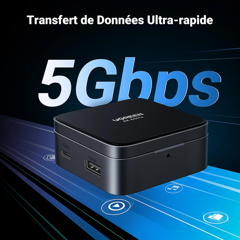 UGREEN Hub USB-C Magnétique Pliable 5Gbps PD 100W
