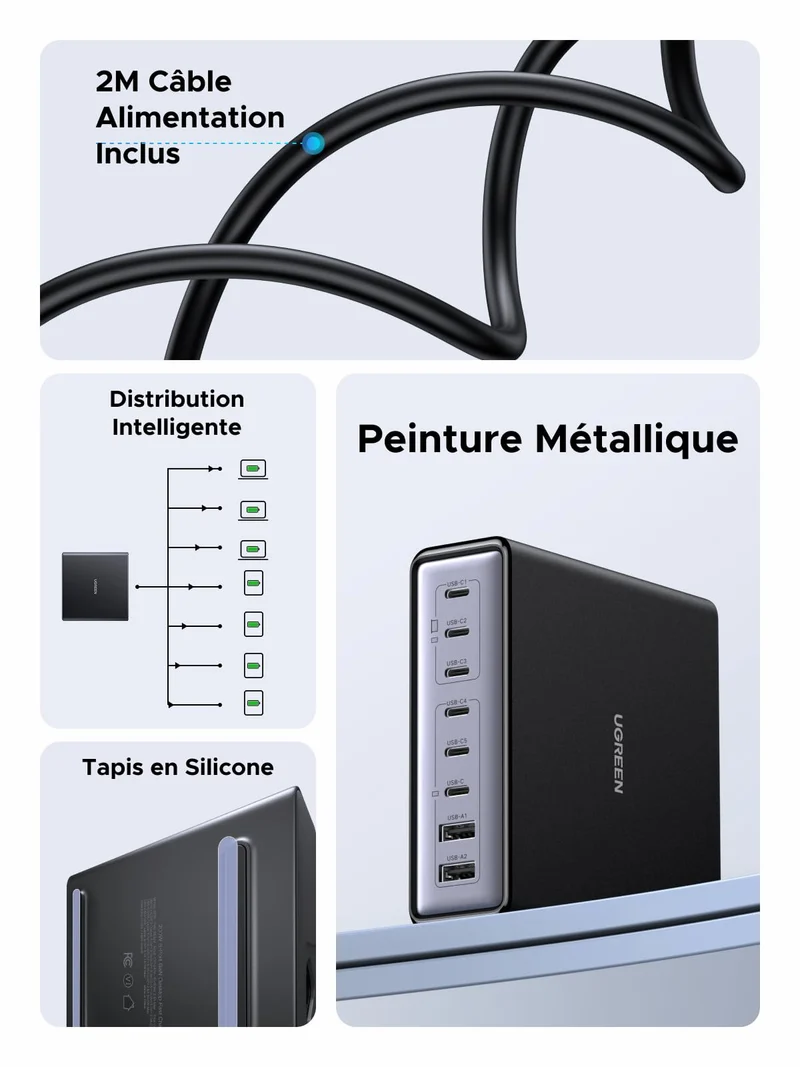 UGREEN Nexode 200W Chargeur rapide de bureau GaN 8 ports