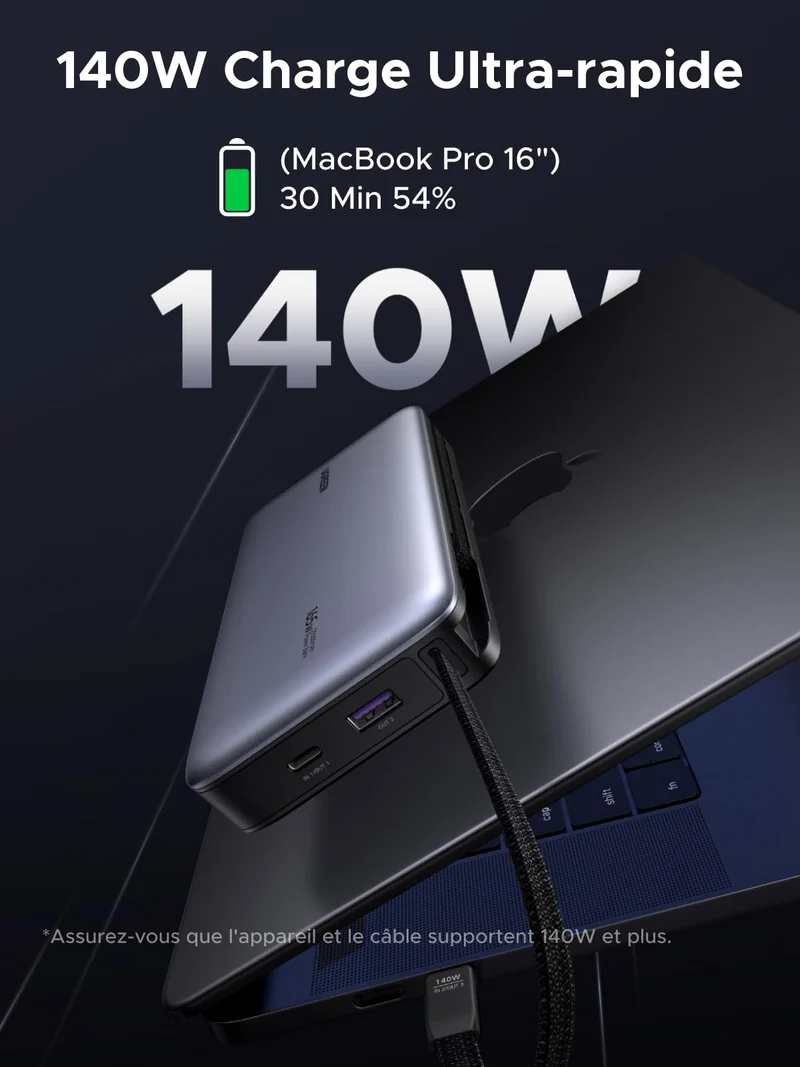 UGREEN Nexode 165W Batterie Externe 25000mAh 2 Câble USB C Intégré 140W Power Bank Portable Charge Rapide 2 Port PD 3.1 Écran LED Compatible avec iPhone 17 16 15 14 13 12 Galaxy S25 S24 S23 MacBook