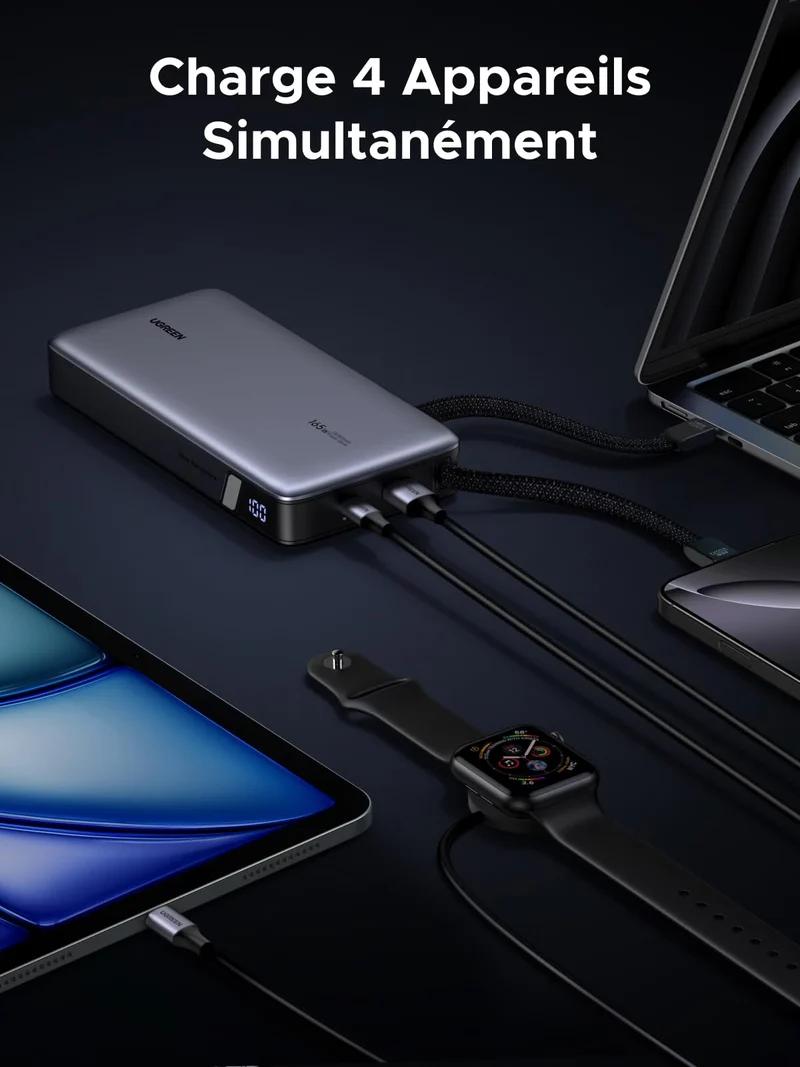 UGREEN Nexode 165W Batterie Externe 25000mAh 2 Câble USB C Intégré 140W Power Bank Portable Charge Rapide 2 Port PD 3.1 Écran LED Compatible avec iPhone 17 16 15 14 13 12 Galaxy S25 S24 S23 MacBook