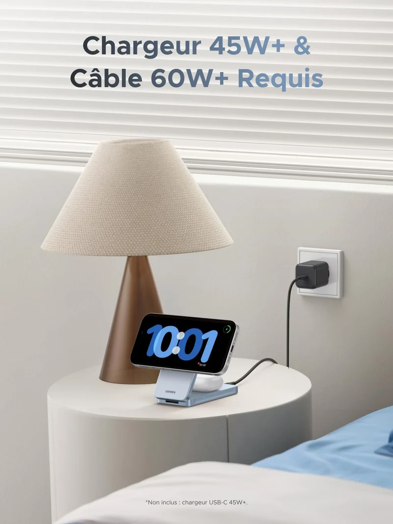 UGREEN MagFlow Chargeur Sans Fil Magnétique 2-en-1 30 W (Compatible MagSafe)