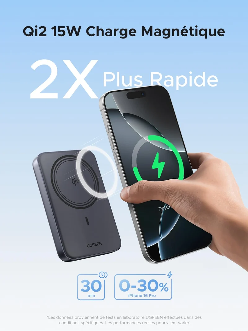 UGREEN Nexode Qi2 15W Batterie Externe 10000mAh 20W Certifié Compatible avec MagSafe iPhone 16 15 14 13 12 Plus Pro Max Power Bank Induction USB C Charge Rapide PD 3.0 Chargeur Portable Magnétique