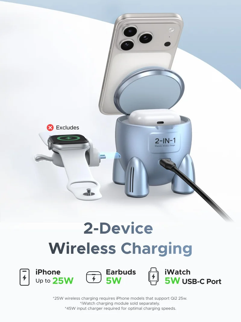 UGREEN UNO Dual Magnétique 2-en-1 30 W Chargeur Sans Fil (Compatible MagSafe)