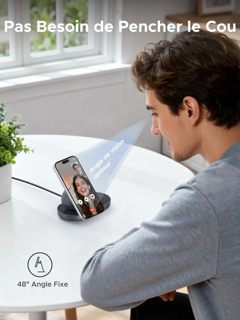 UGREEN MagFlow Qi2 15W Chargeur Induction iPhone 2 en 1 Certifié Ergonomique Compatible avec MagSafe iPhone 17 16 15 14 13 12 Air Plus Pro Max AirPods 4 3 Pro 3 2 1 Chargeur sans Fil Magnétique