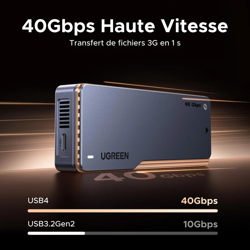 UGREEN Boîtier SSD M2 40Gbps avec Puce JHL7440 Boîtier NVMe Compatible avec USB 4 et Thunderbolt 4/3 Adaptateur Disque Dur Externe pour M.2 2280 Compatible avec iPhone 17 Pro Max Air MacBook PC PS5