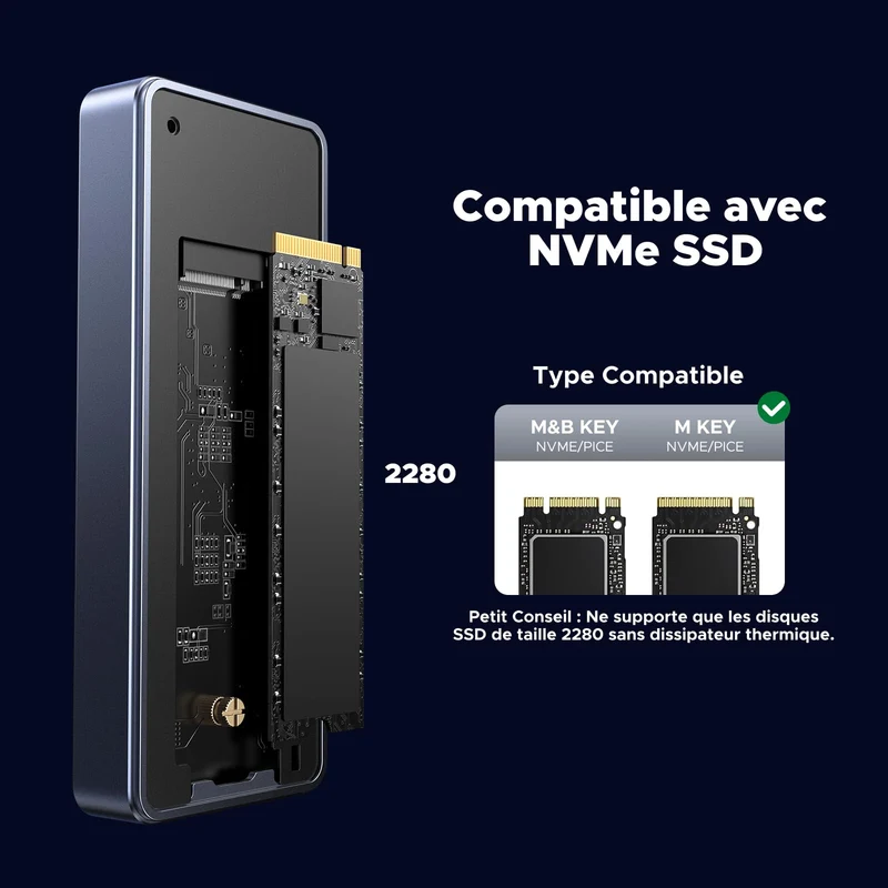UGREEN Boîtier SSD M2 40Gbps avec Puce JHL7440 Boîtier NVMe Compatible avec USB 4 et Thunderbolt 4/3 Adaptateur Disque Dur Externe pour M.2 2280 Compatible avec iPhone 17 Pro Max Air MacBook PC PS5