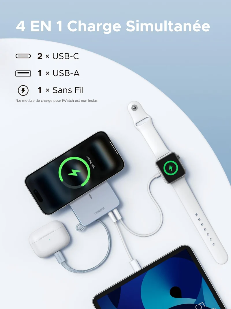 UGREEN MagFlow Batterie Externe Sans Fil Magnétique 20000 mAh 45 W (Compatible MagSafe)