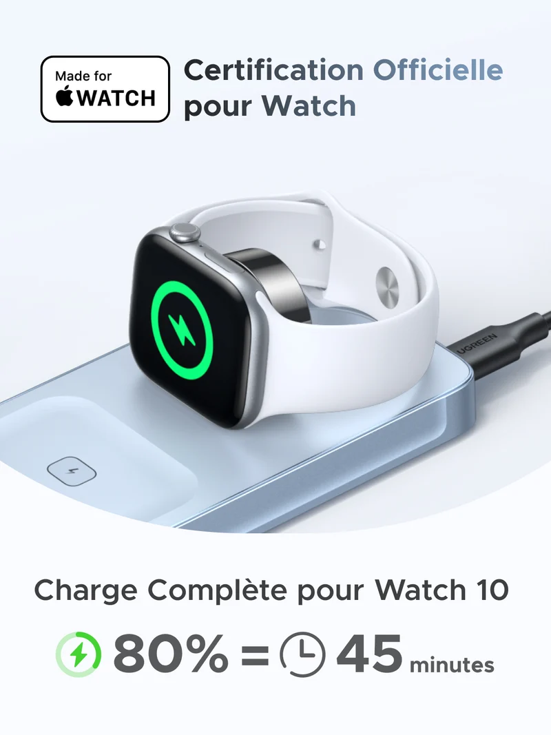 UGREEN MagFlow Chargeur sans fil magnétique 3-en-1 (Qi2 25 W, compatible MagSafe)