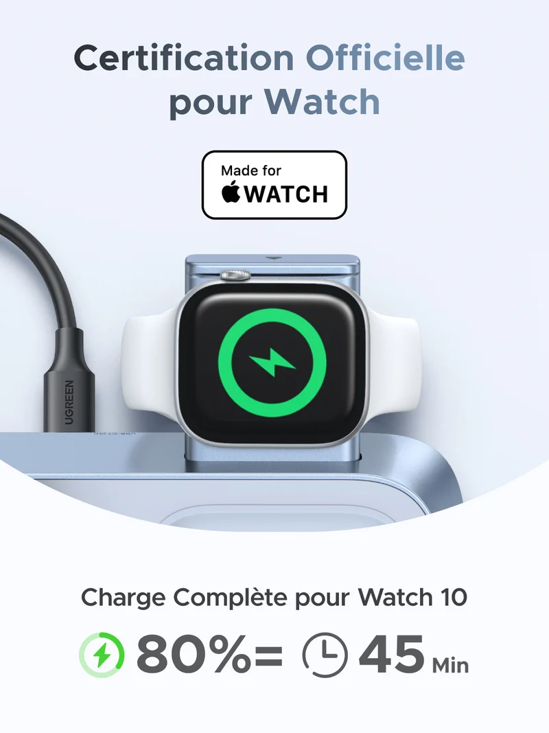 UGREEN MagFlow Chargeur sans fil magnétique 3-en-1 (Qi2 25 W, compatible MagSafe)
