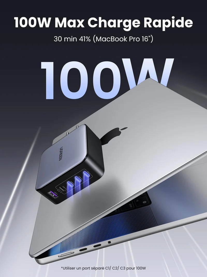 UGREEN Nexode mini 100W 5 Ports Chargeur USB C Rapide Technologie GaNInfinity