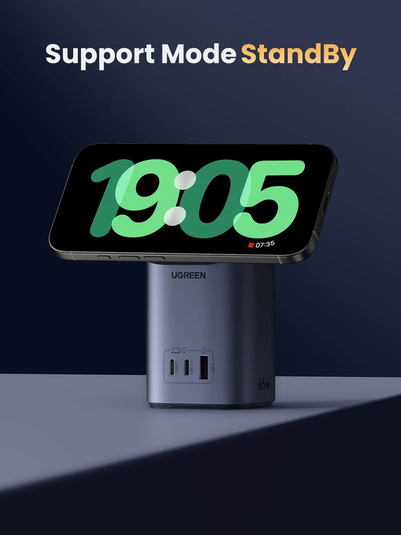 UGREEN Nexode 65W GaN Chargeur 3 Ports & Qi2 15W Chargeur sans Fil