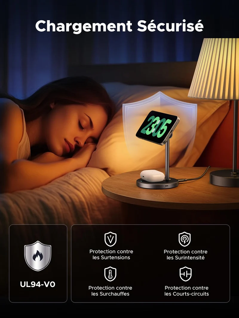 UGREEN MagFlow Chargeur Sans Fil 2-en-1 (Qi2 15W, Compatible MagSafe)