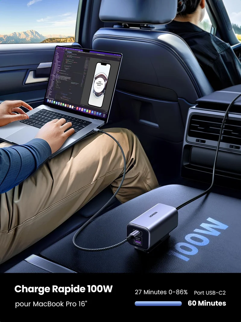 UGREEN 130W Chargeur Allume Cigare USB C GaN PD3.0 QC 4.0 PPS Chargeur Voiture Rapide 4 Ports