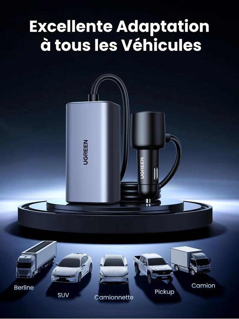 UGREEN 130W Chargeur Allume Cigare USB C GaN PD3.0 QC 4.0 PPS Chargeur Voiture Rapide 4 Ports