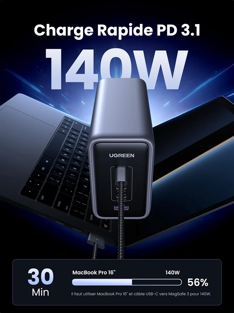 UGREEN 300W Nexode USB C Chargeur Station PD 3.1 140W Charge Rapide Prise Secteur Bureau GaN Tech