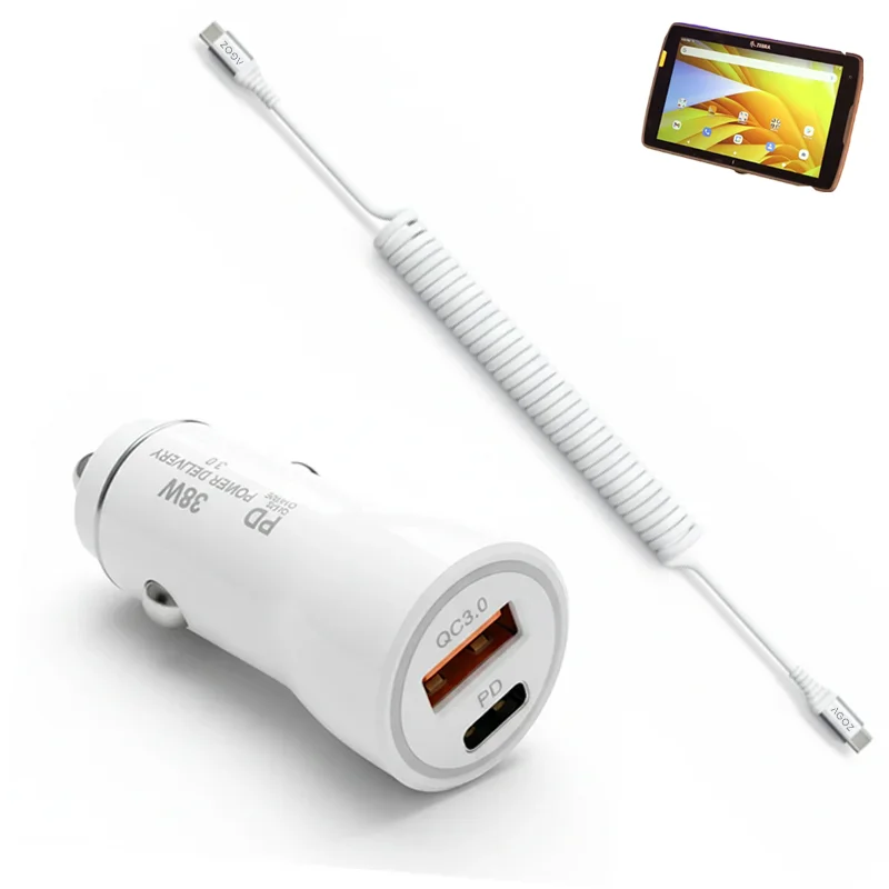 Chargeur de voiture rapide 38W et câble enroulé USB-C pour tablettes robustes Zebra