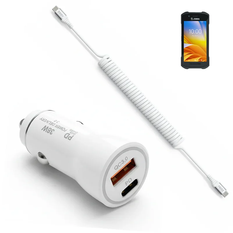 Kit de chargeur véhicule 38W pour scanner Zebra avec câble USB-C en spirale | Agoz